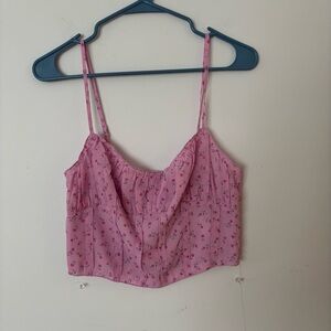 glassons pink purple floral spring cropped tank top
